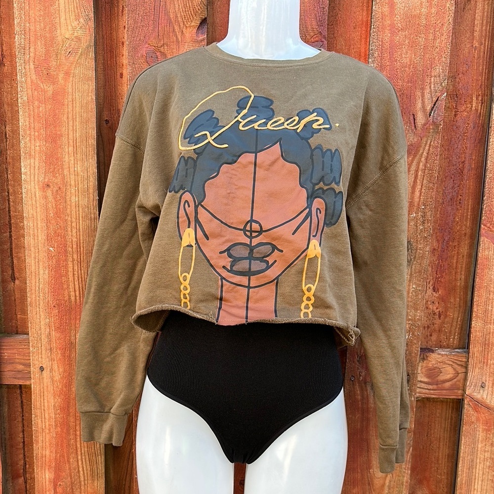 Legendary Rootz Green Graphic Long Sleeve Crop Sweatshirt Size S